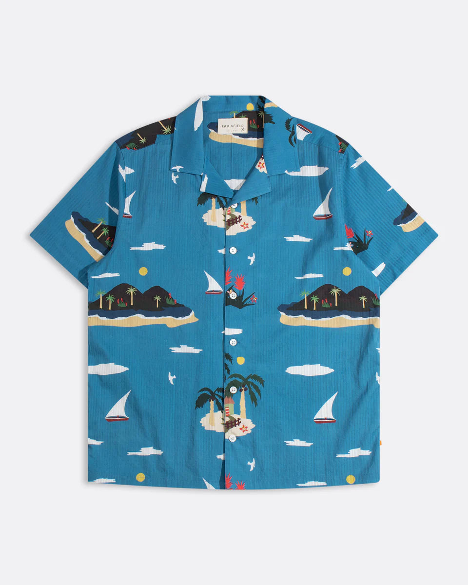 Far Afield Stachio Shirt Island Print Blue Multi