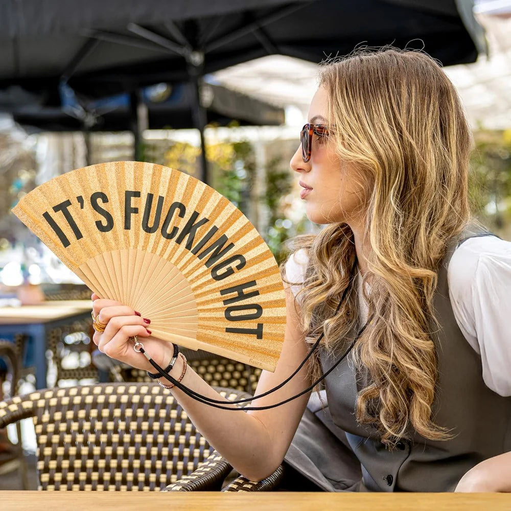 Fisura 'It's F***ing Hot' Hand Fan With Gift Box Gold