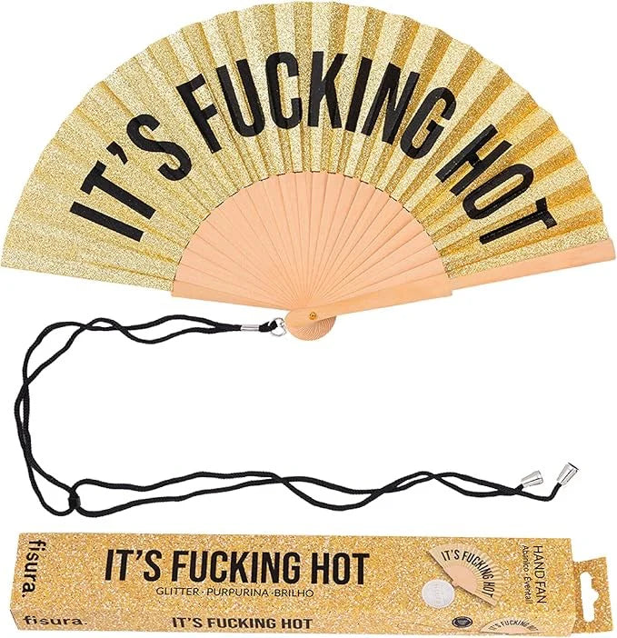 Fisura 'It's F***ing Hot' Hand Fan With Gift Box Gold