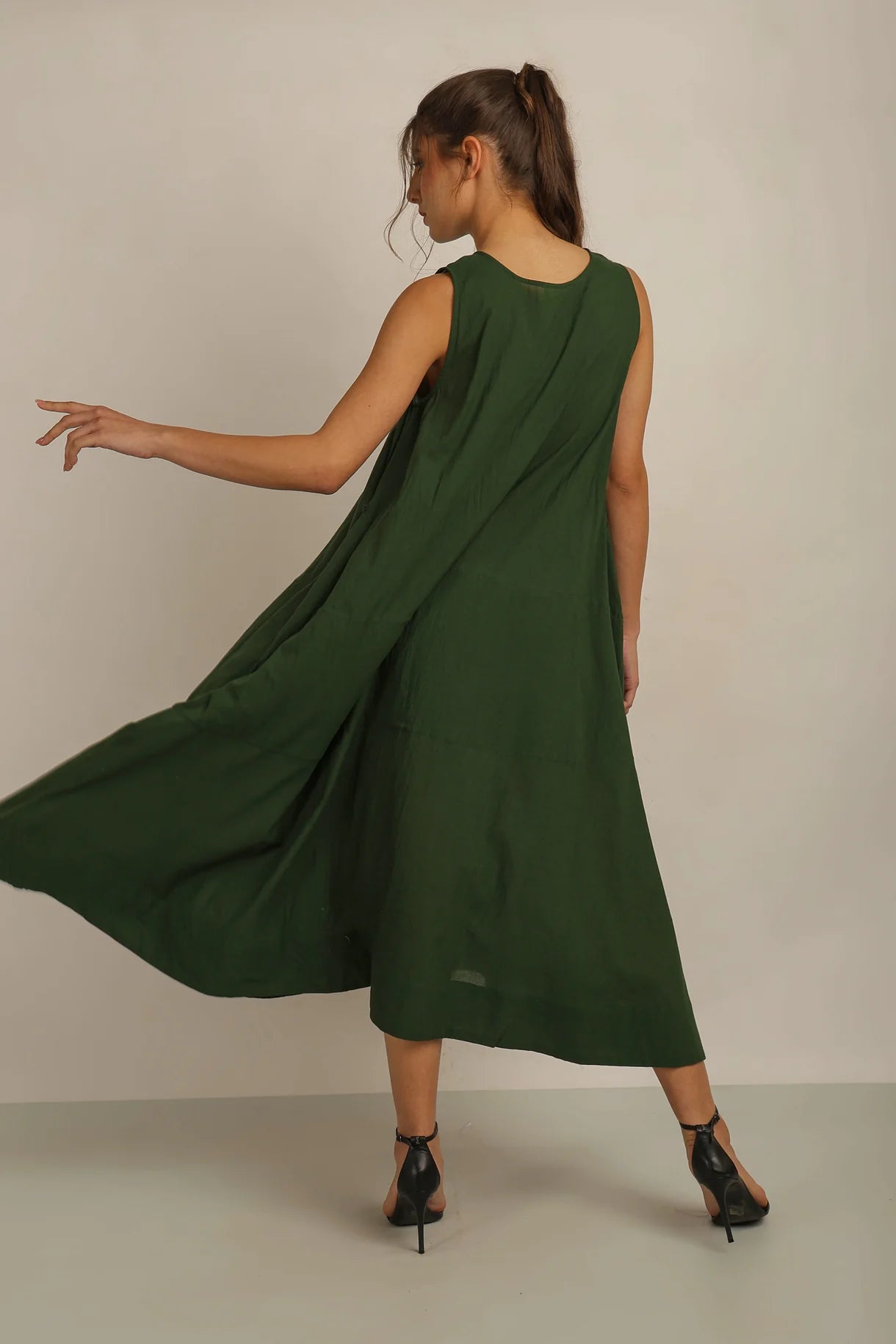 Anannasa Sammy Flare Dress W Sash Green