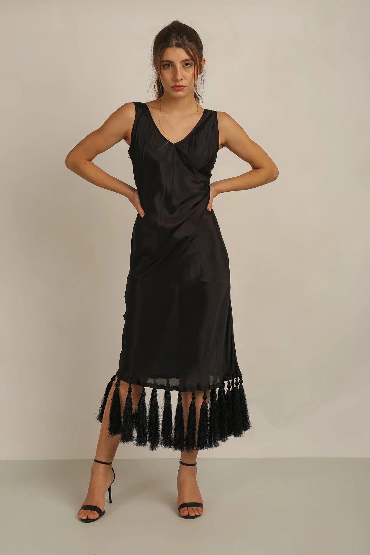 Anannasa Zara Tassel Black Dress Black