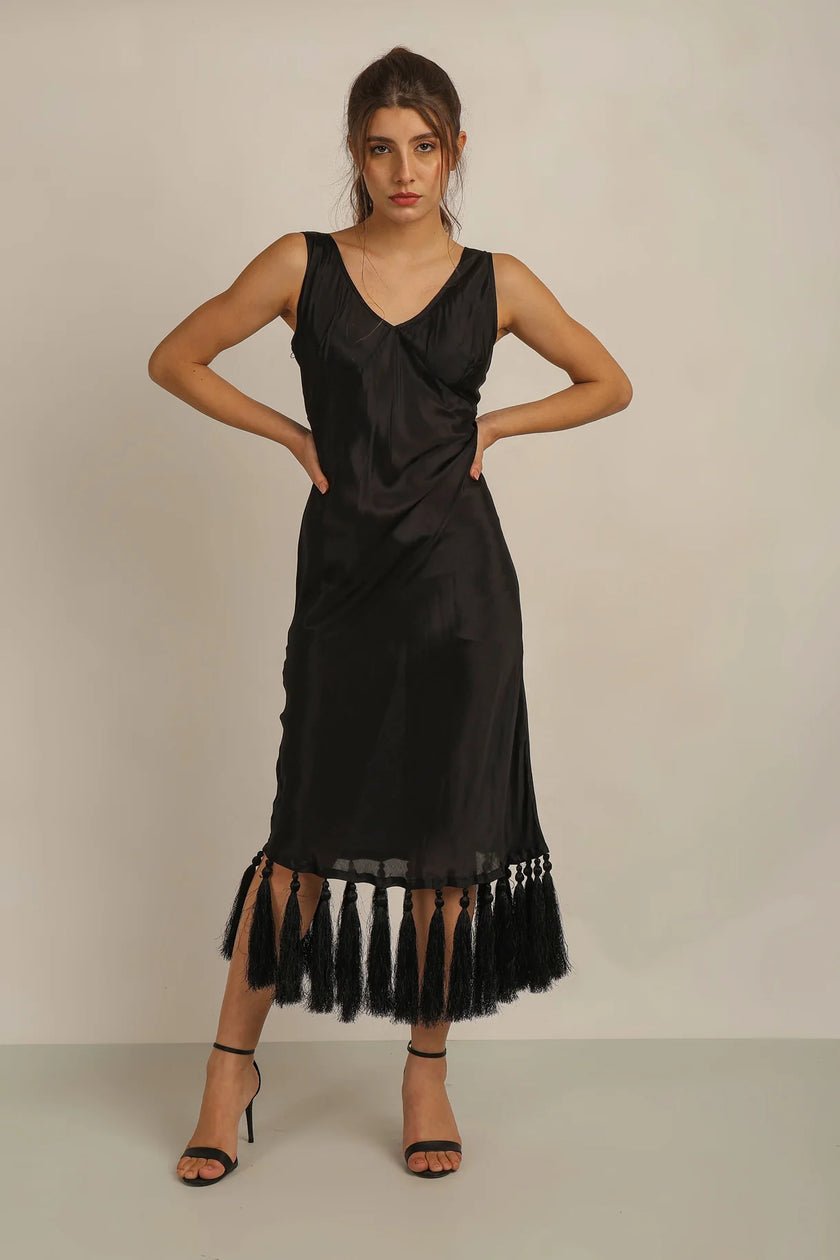 Anannasa Zara Tassel Black Dress Black
