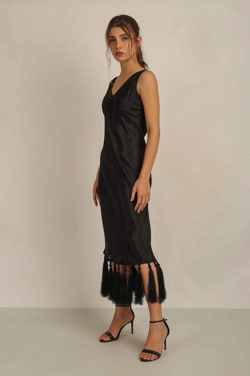 Anannasa Zara Tassel Black Dress Black