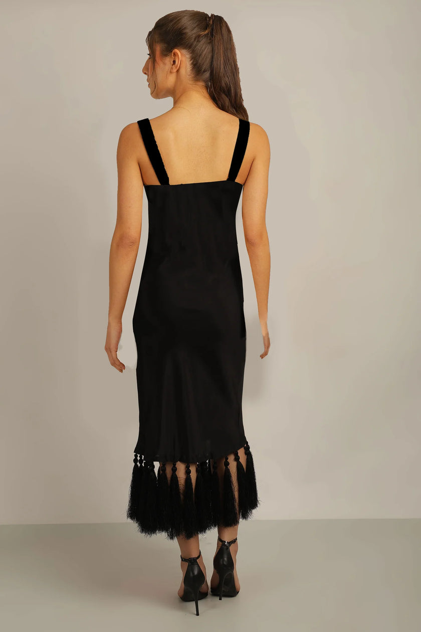 Anannasa Zara Tassel Black Dress Black