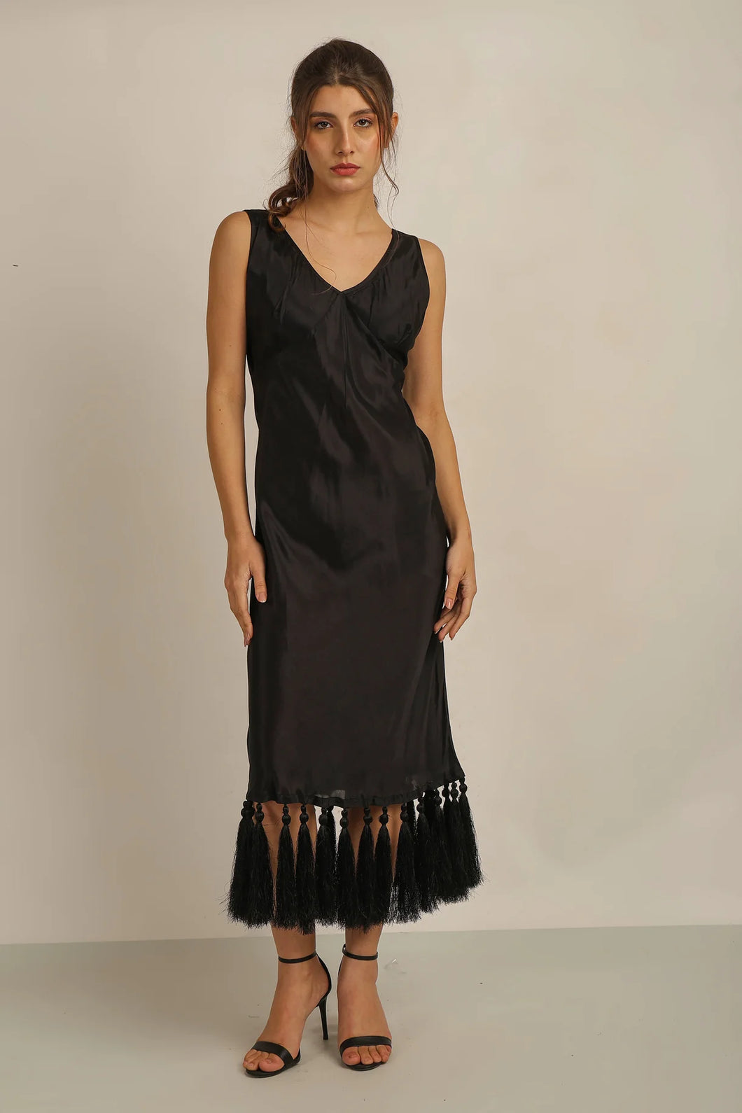 Anannasa Zara Tassel Black Dress Black