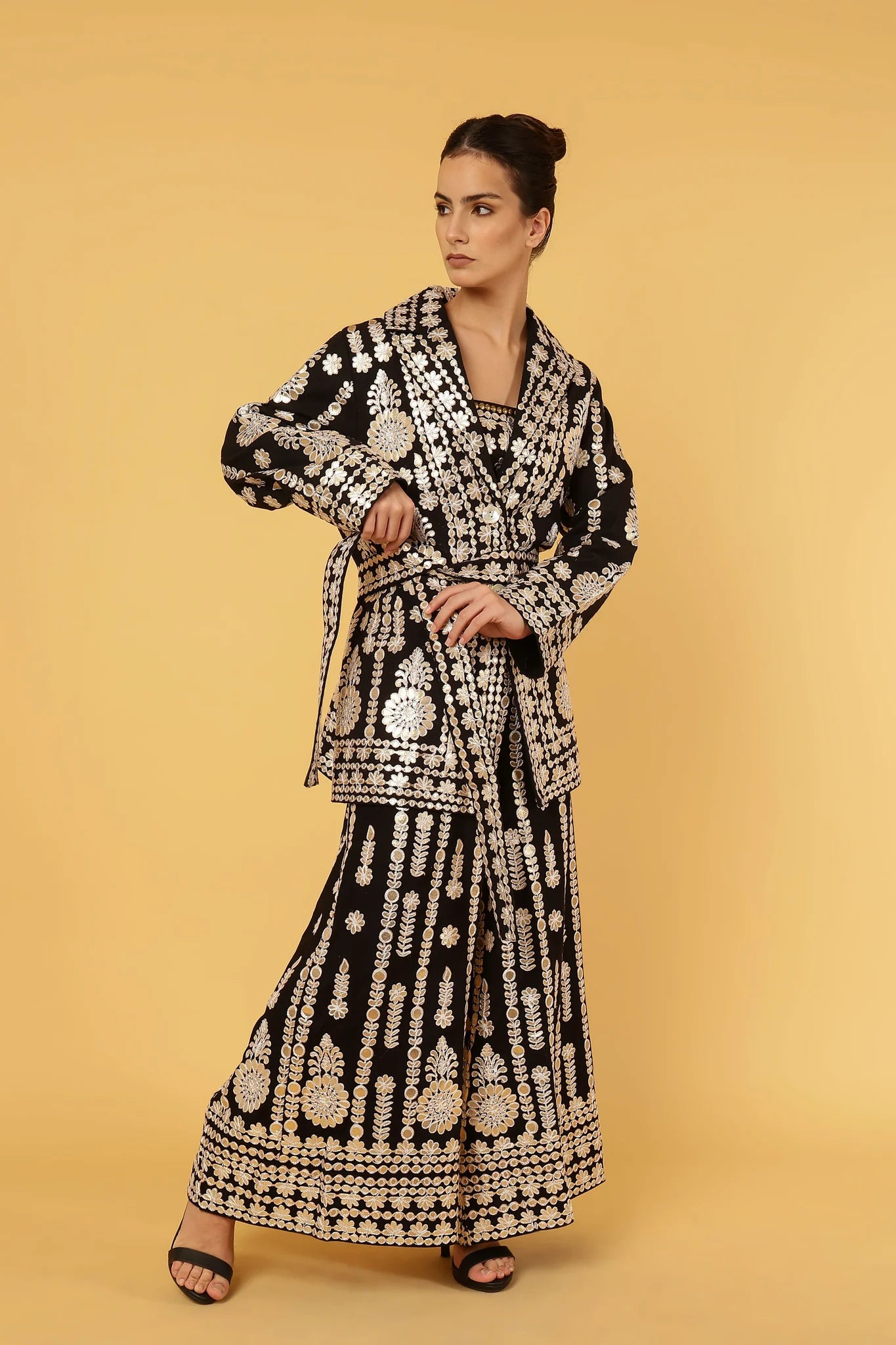 Anannasa Ziggy Short Coat Black With Gold Thread
