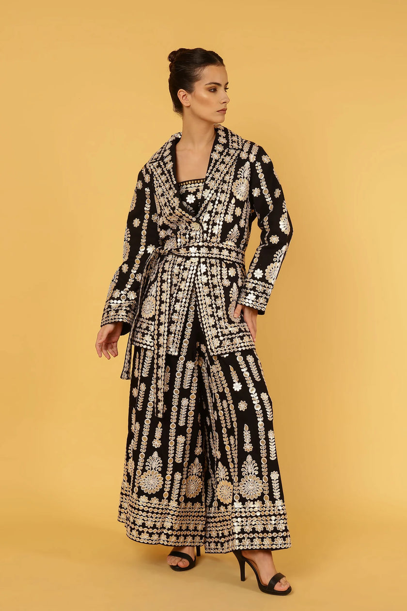 Anannasa Ziggy Short Coat Black With Gold Thread
