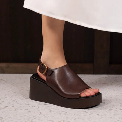 EOS Ariani Platform Wedges Chestnut Leather