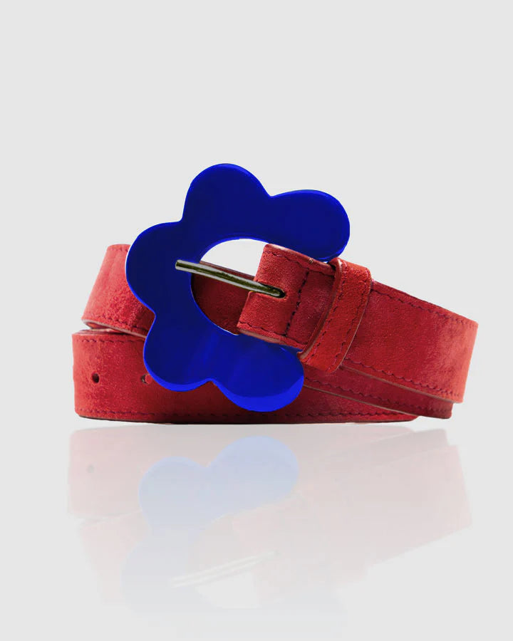 Boom Shankar Flower Belt Sienna Red Suede