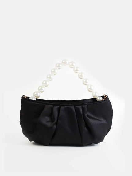 Angels Whisper Victoria Satin Pearl Strap Bag Black