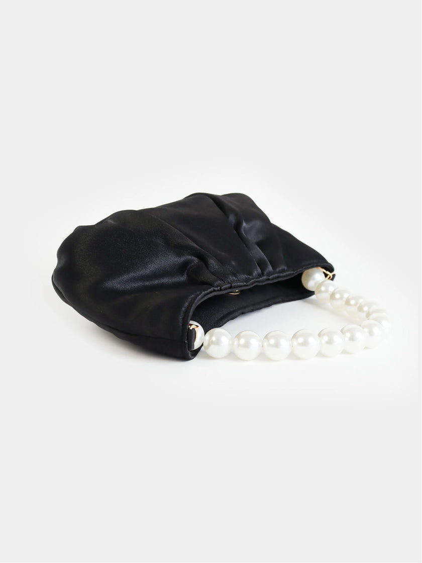 Angels Whisper Victoria Satin Pearl Strap Bag Black