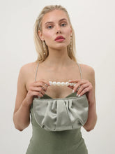 Load image into Gallery viewer, Angels Whisper Victoria Satin Pearl Strap Bag Sage
