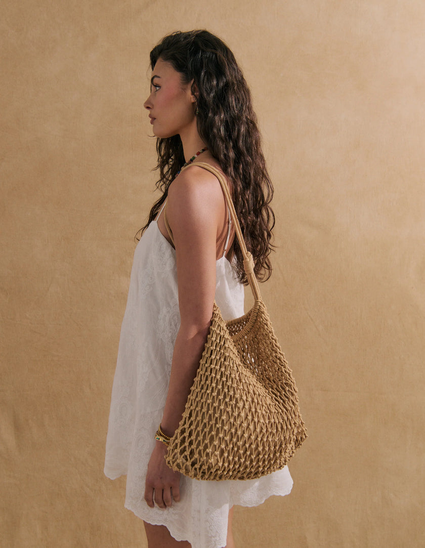 Angels Whisper Marcie Knotted Net Shoulder Bag Tan
