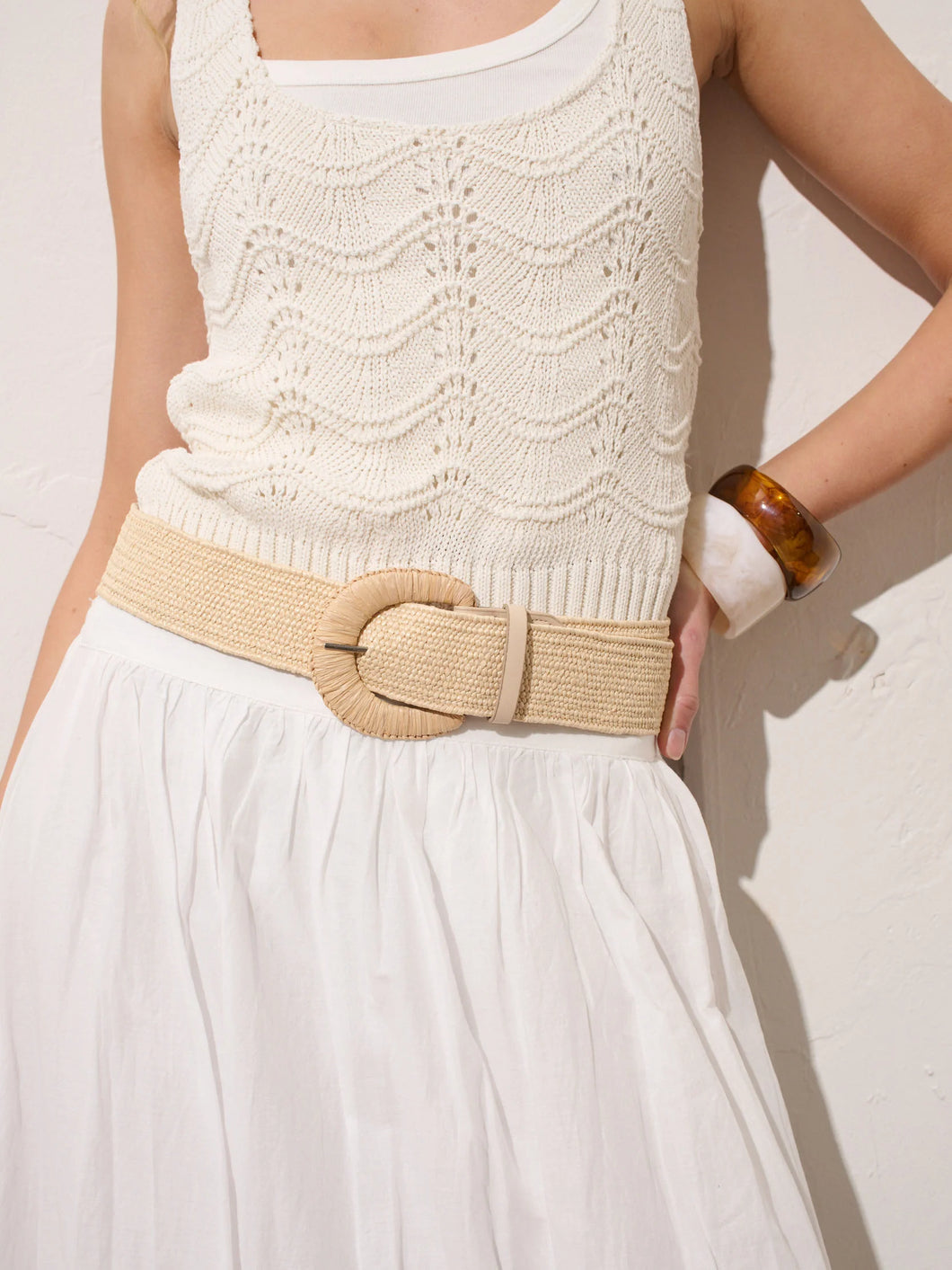 Angels Whisper Astrid Straw Woven Stretchy Belt Beige