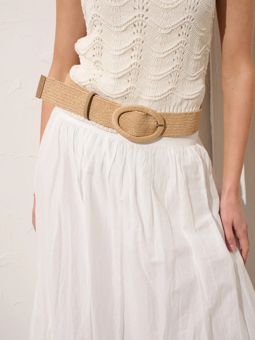 Angels Whisper Woven Oval Buckle Straw Belt Tan