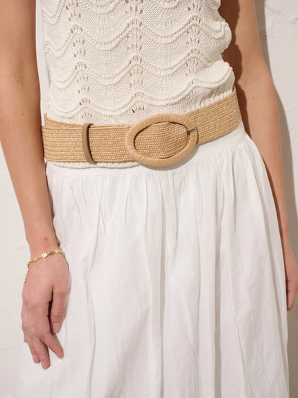 Angels Whisper Woven Oval Buckle Straw Belt Tan