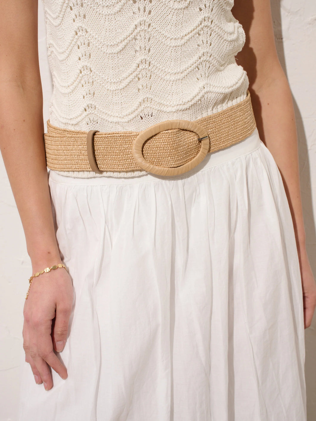Angels Whisper Woven Oval Buckle Straw Belt Tan