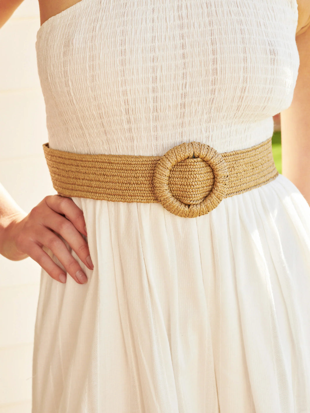Angels Whisper Carmine Circle Buckle Straw Belt Brown