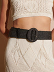 Angels Whisper Alora Round Buckle Straw Belt Black