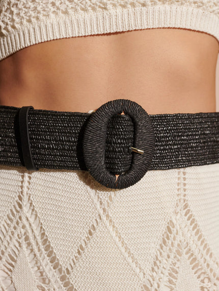 Angels Whisper Alora Round Buckle Straw Belt Black