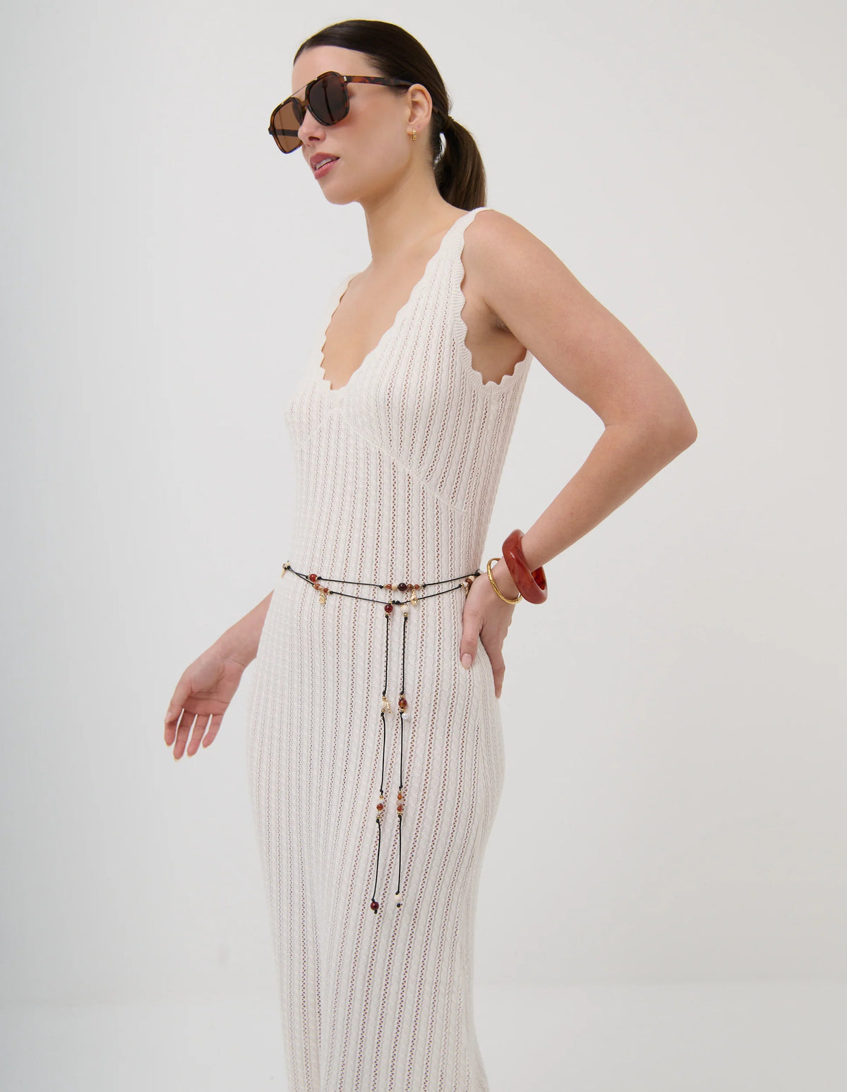 Lustre & Sage Miranda Beaded Tie Belt Gold
