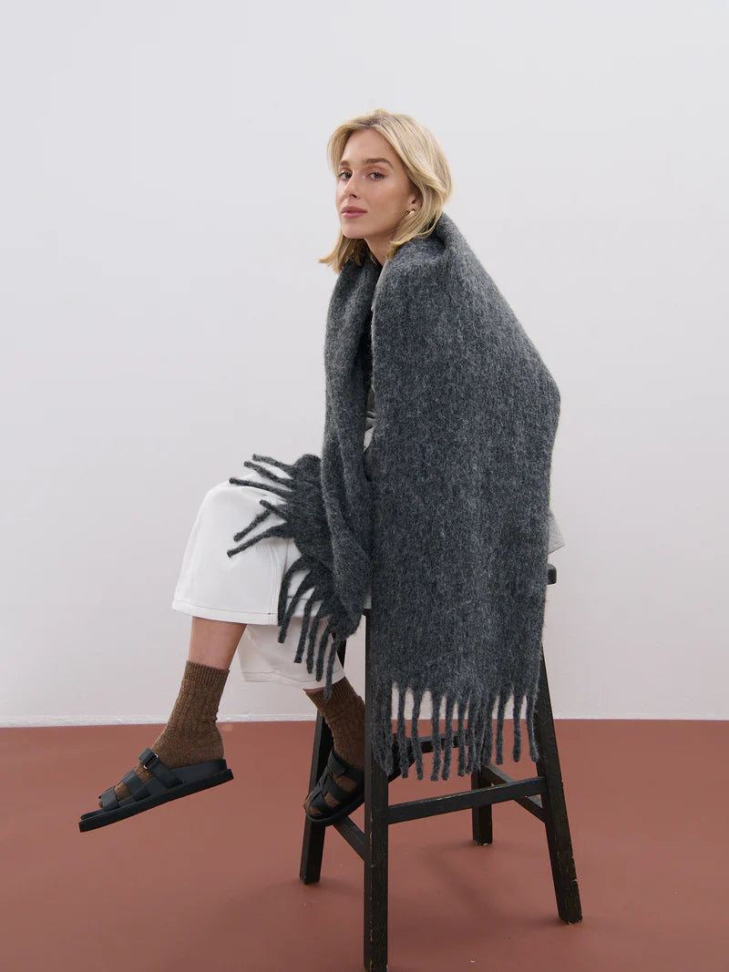 Angels Whisper Betty Wool Plain Fluffy Scarf Charcoal