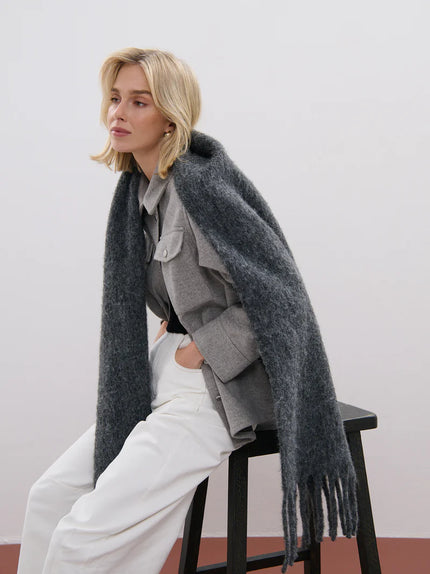 Angels Whisper Betty Wool Plain Fluffy Scarf Charcoal