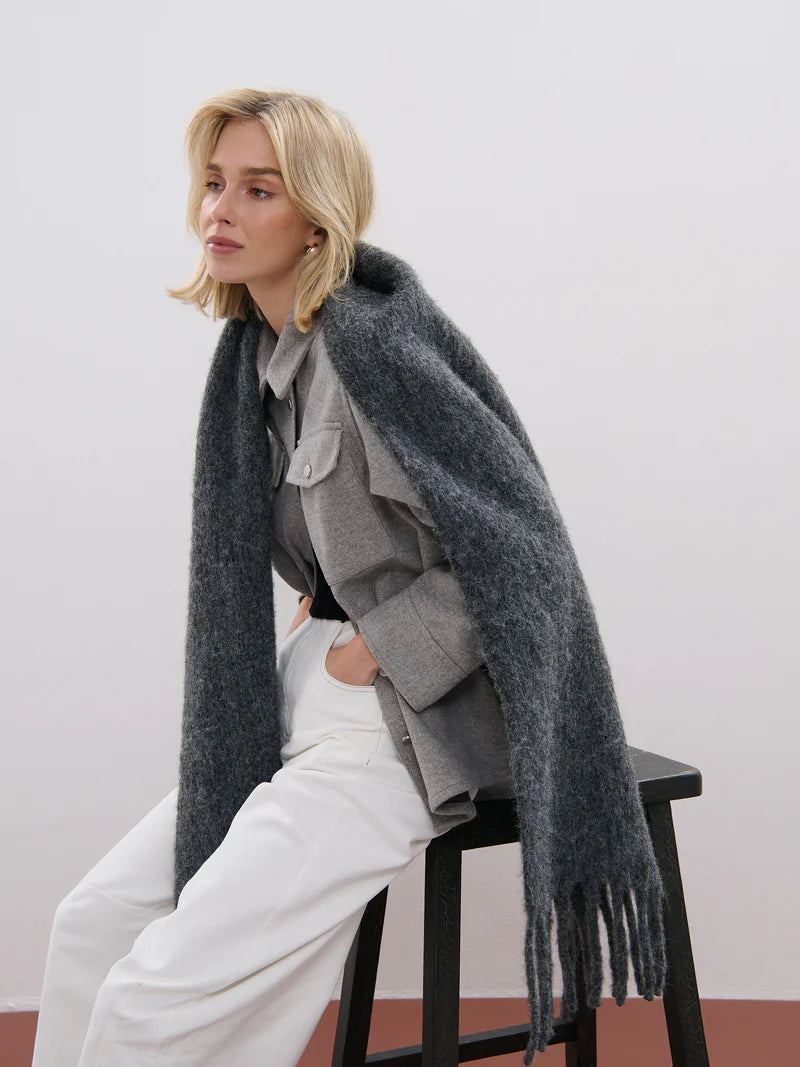 Angels Whisper Betty Wool Plain Fluffy Scarf Charcoal