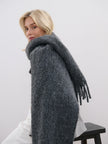 Angels Whisper Betty Wool Plain Fluffy Scarf Charcoal