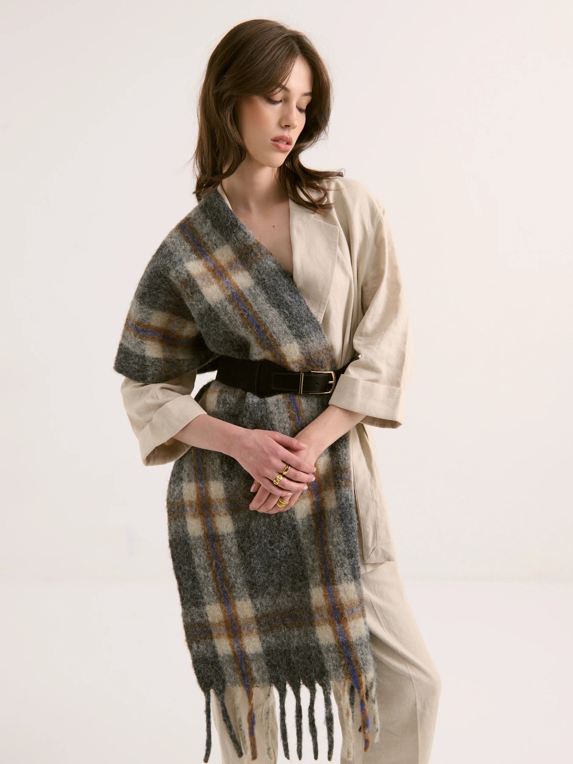 Angels Whisper Classic Check Scarf Grey