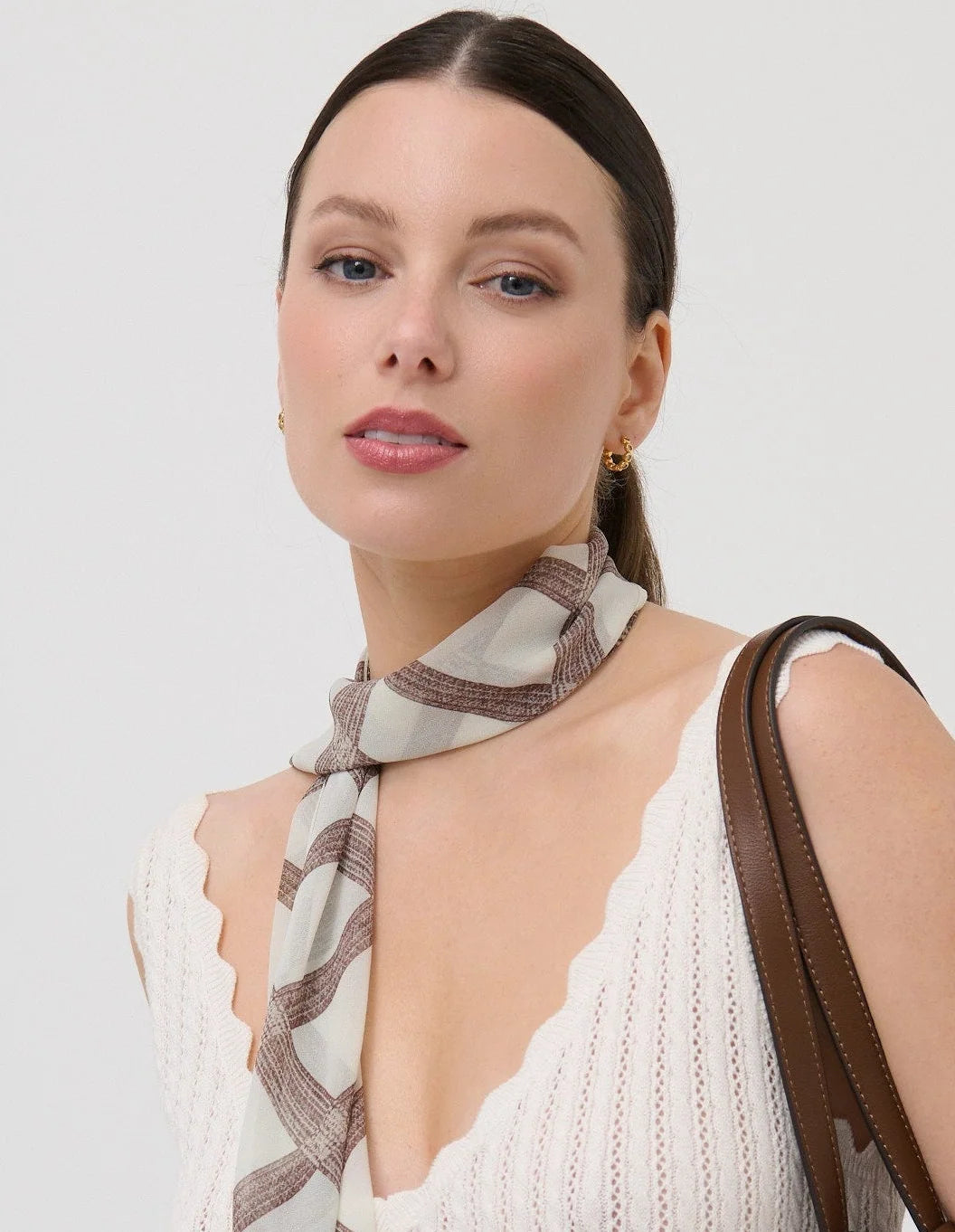 Angels Whisper Crest Check Neck Scarf Choc/White