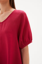 Load image into Gallery viewer, Tirelli V Neck Bishop Sleeve Top Crimson Pink
