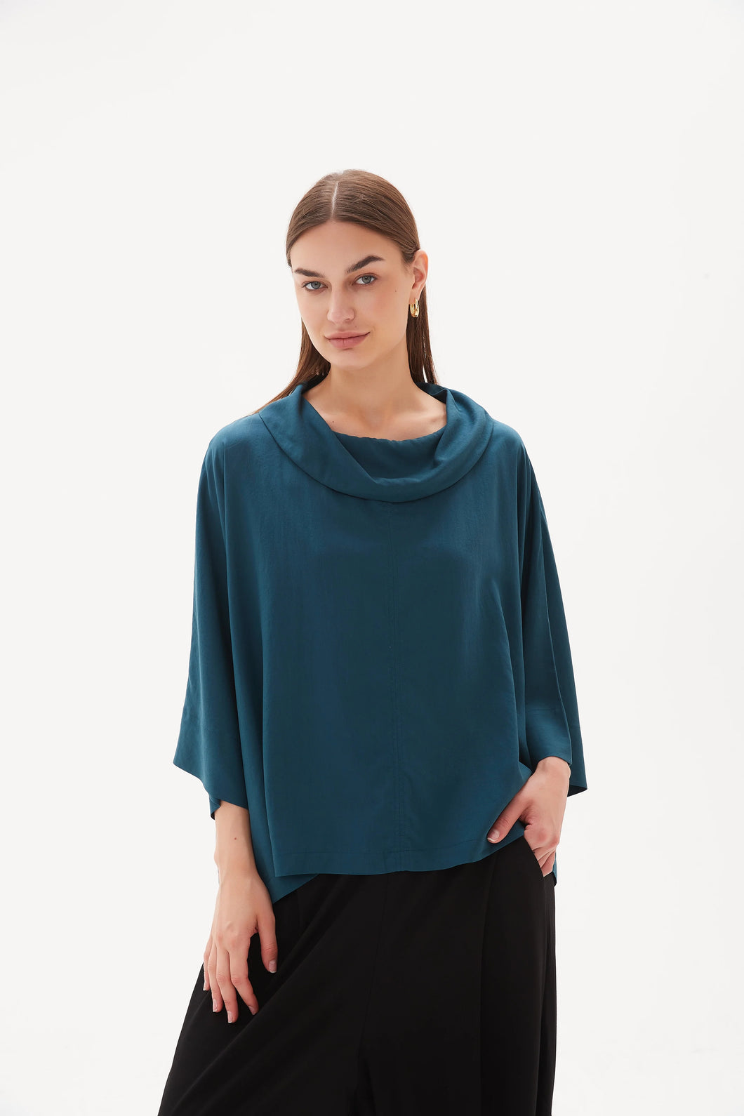 Tirelli Funnel Neck Lyocell Top Soft Teal