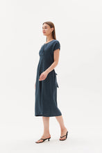 Load image into Gallery viewer, Tirelli Tie Back Pleat Dress Dark Ocean
