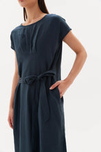 Load image into Gallery viewer, Tirelli Tie Back Pleat Dress Dark Ocean

