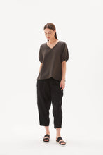 Load image into Gallery viewer, Tirelli V Neck Bishop Sleeve Top Deep Charcoal
