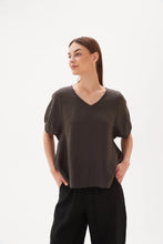 Load image into Gallery viewer, Tirelli V Neck Bishop Sleeve Top Deep Charcoal
