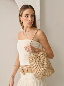 Angels Whisper Kaela Straw Crossbody Bag Tan