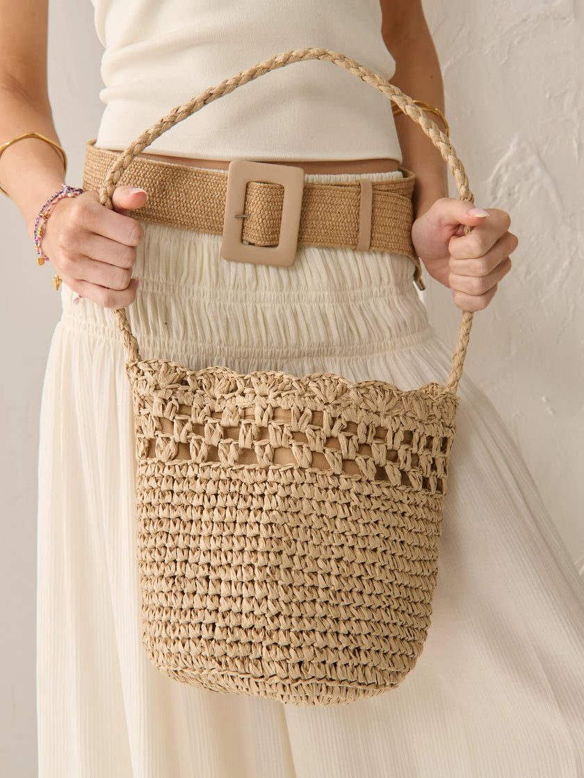 Angels Whisper Kaela Straw Crossbody Bag Tan