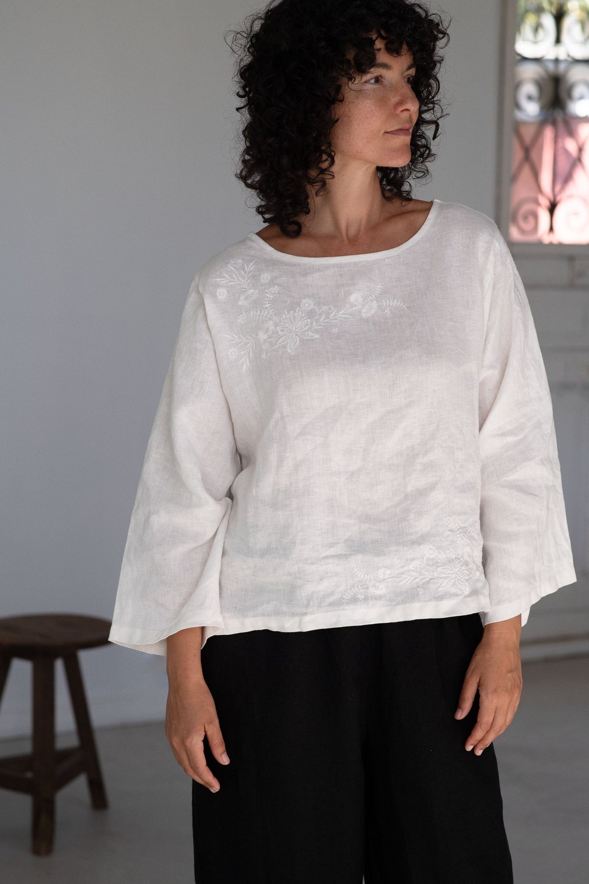 Lazybones Annie Top Warm White Linen
