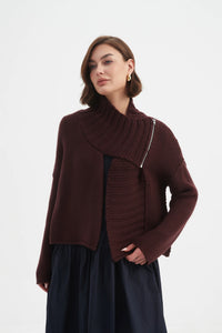 Tirelli Zip Collar Cardigan Aubergine