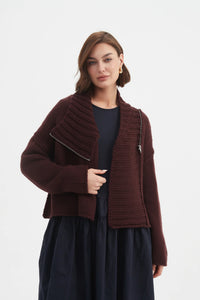 Tirelli Zip Collar Cardigan Aubergine