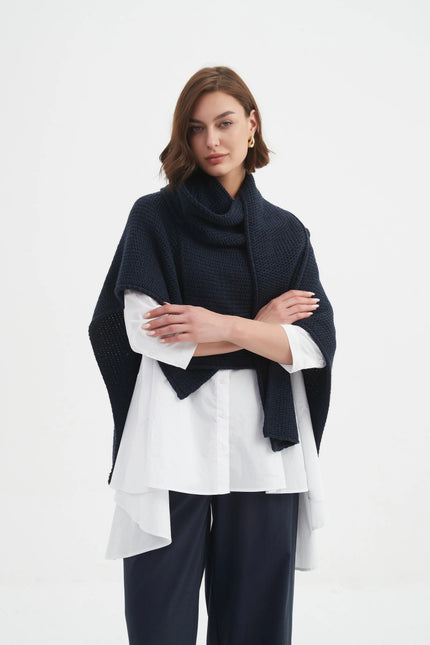 Tirelli Asymmetric Wrap Knit Navy