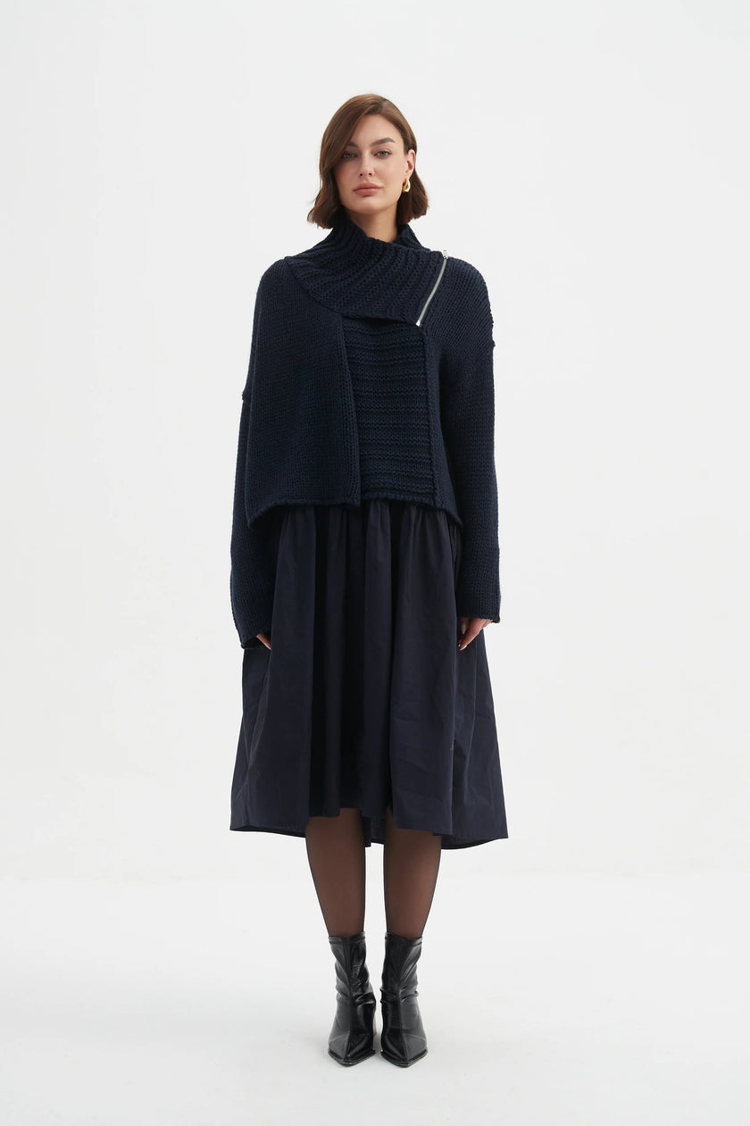 Tirelli Zip Collar Cardigan Navy