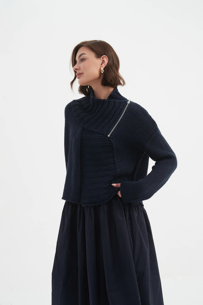 Tirelli Zip Collar Cardigan Navy