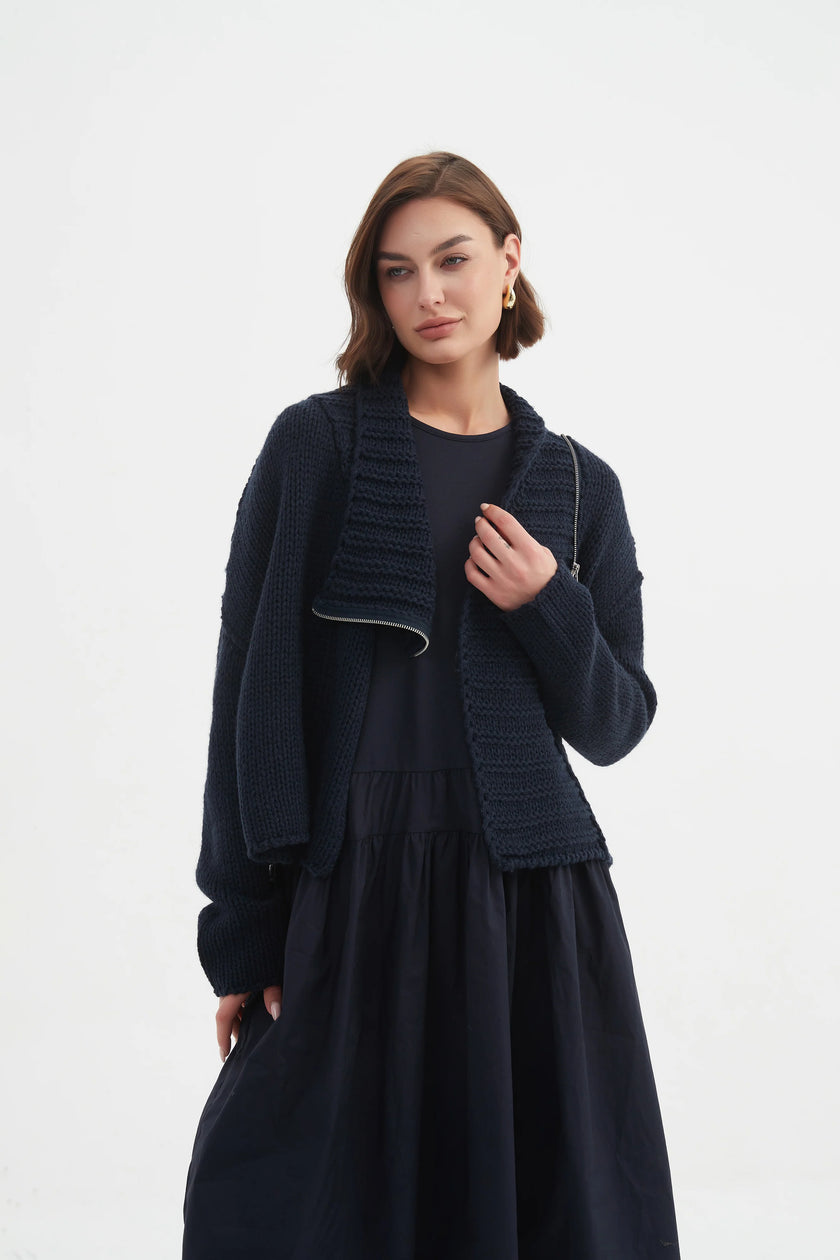 Tirelli Zip Collar Cardigan Navy