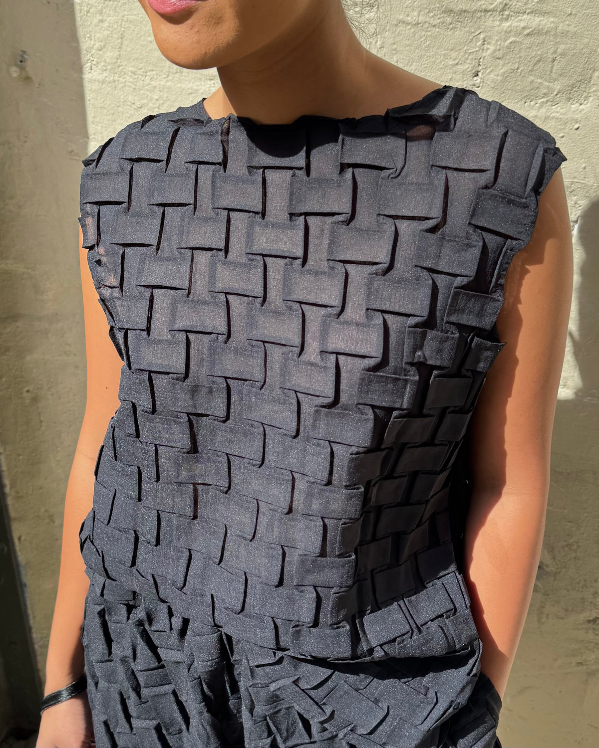 Indulge Me CLO105 Basket Weave Pleat Top & Pants Set Black
