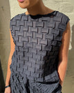Indulge Me CLO105 Basket Weave Pleat Top & Pants Set Black