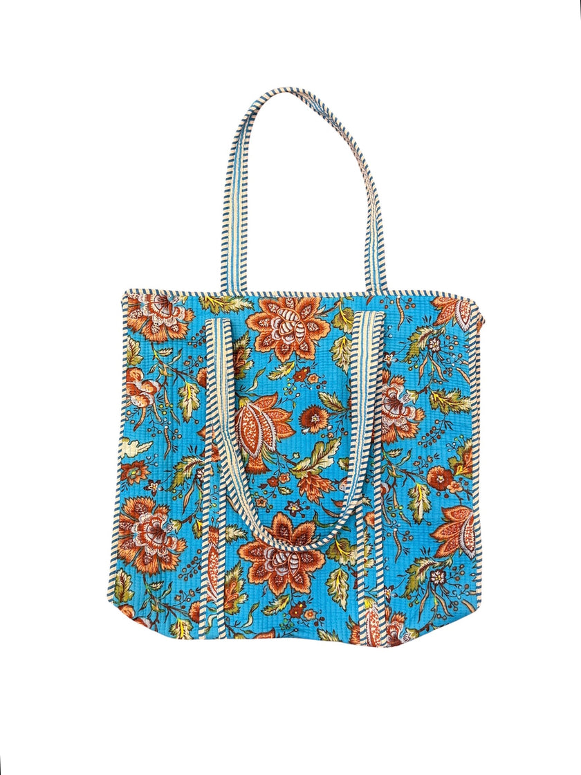 Tibet House BT306 Cotton Yamuna Tote Bag Blue Floral