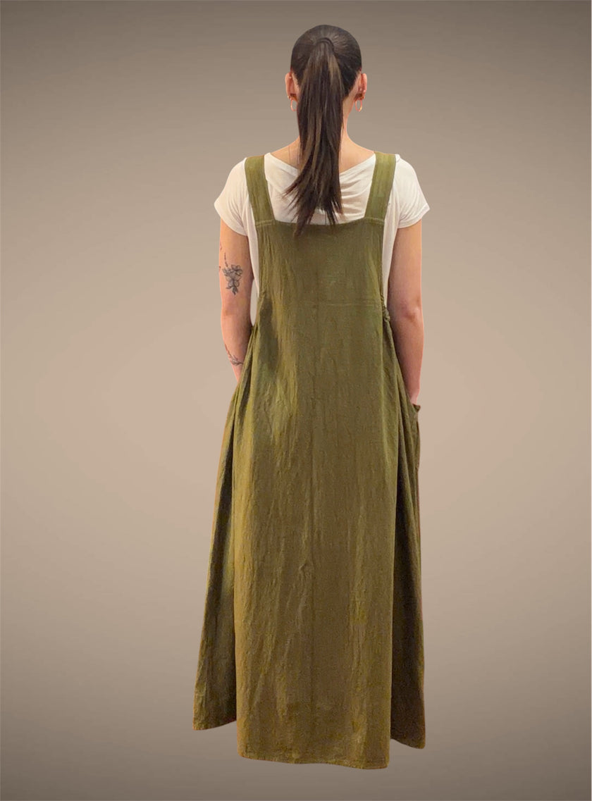 Tibet House GT01 Thick Cotton 3 Pocket Pinafore Dress Khaki